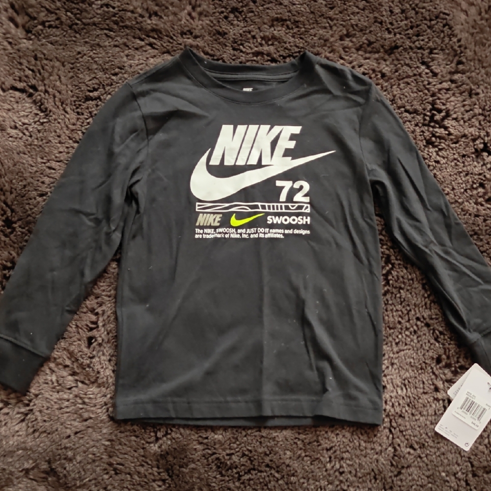 Nike Kids Black Long Sleeve Tee with White Logo
